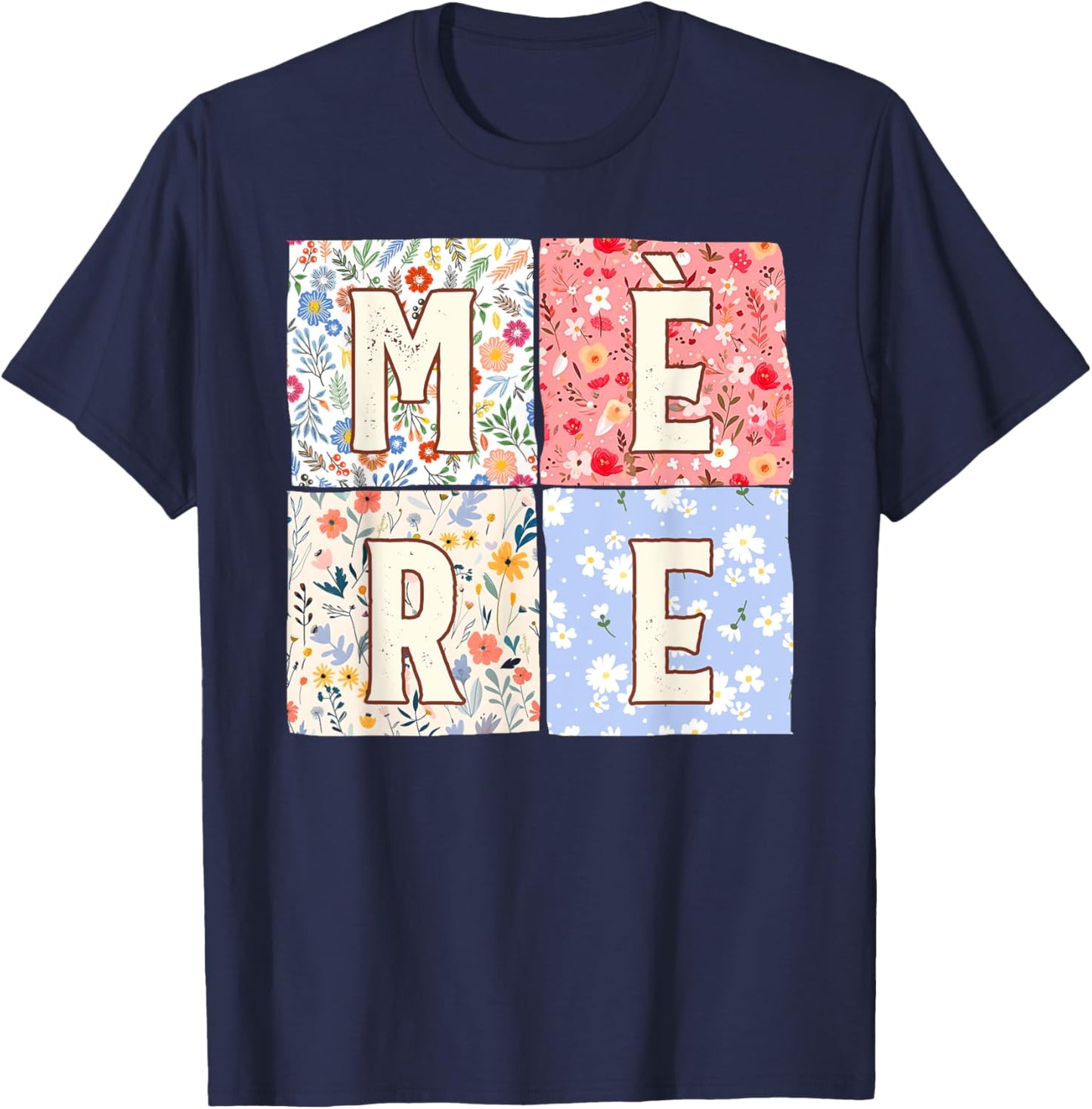 French Mom Mother Mère Mother's Day Boho Floral Flower T-Shirt - T-Shirt | Navy