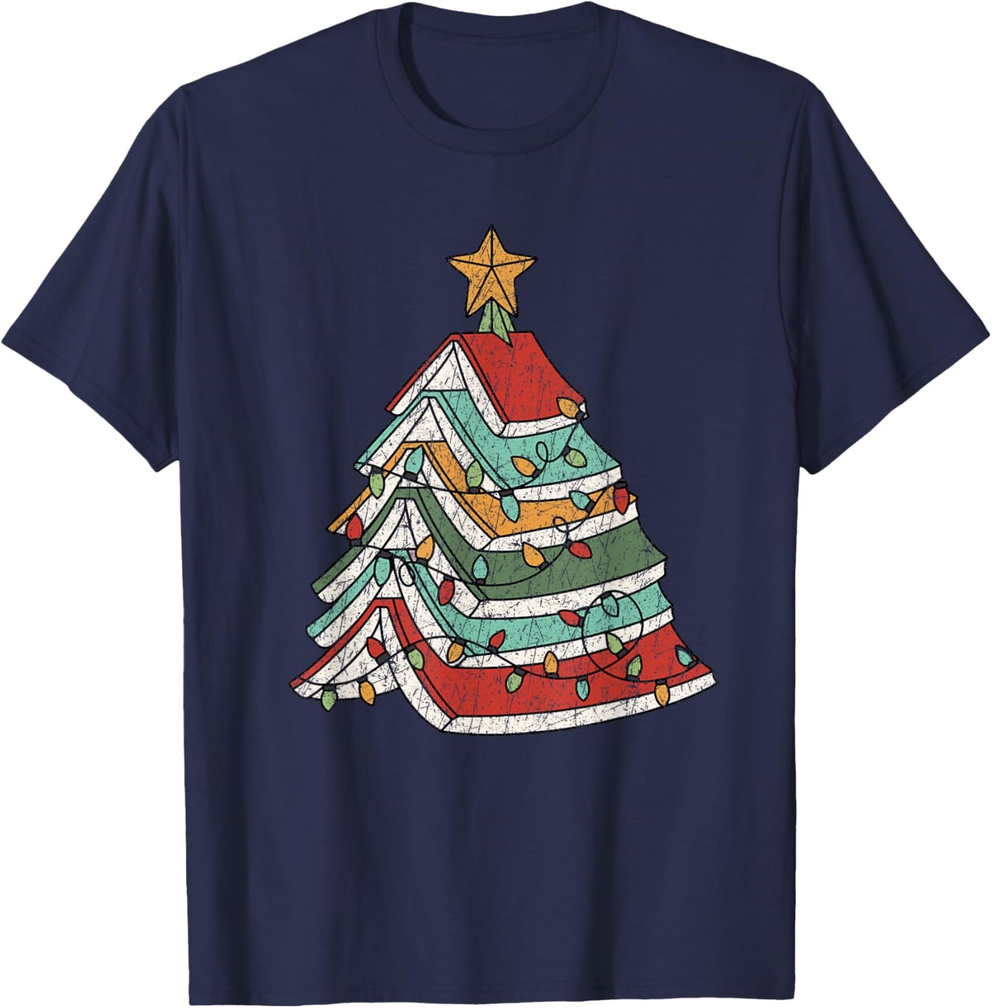 Book Christmas Tree For Librarians Book Lovers T-Shirt - T-Shirt | Navy