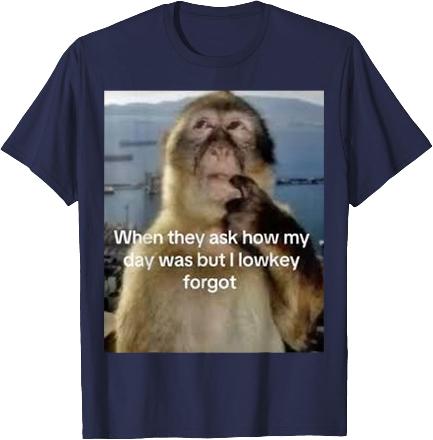 Funny Thinking Monkey Animal Graphic Cute Meme T-Shirt - T-Shirt | Navy