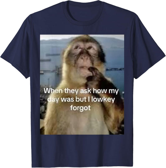 Funny Thinking Monkey Animal Graphic Cute Meme T-Shirt - T-Shirt | Navy
