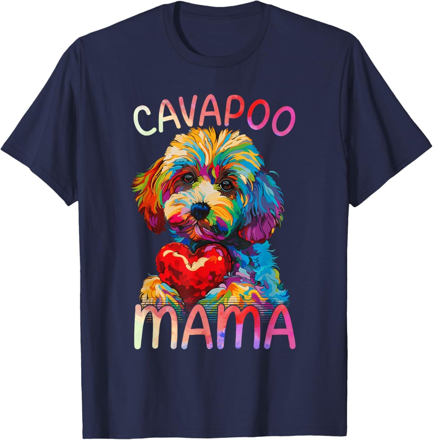Cavapoo Lover Mama Heart Pop Art Cavapoo Mom T-Shirt - T-Shirt | Navy
