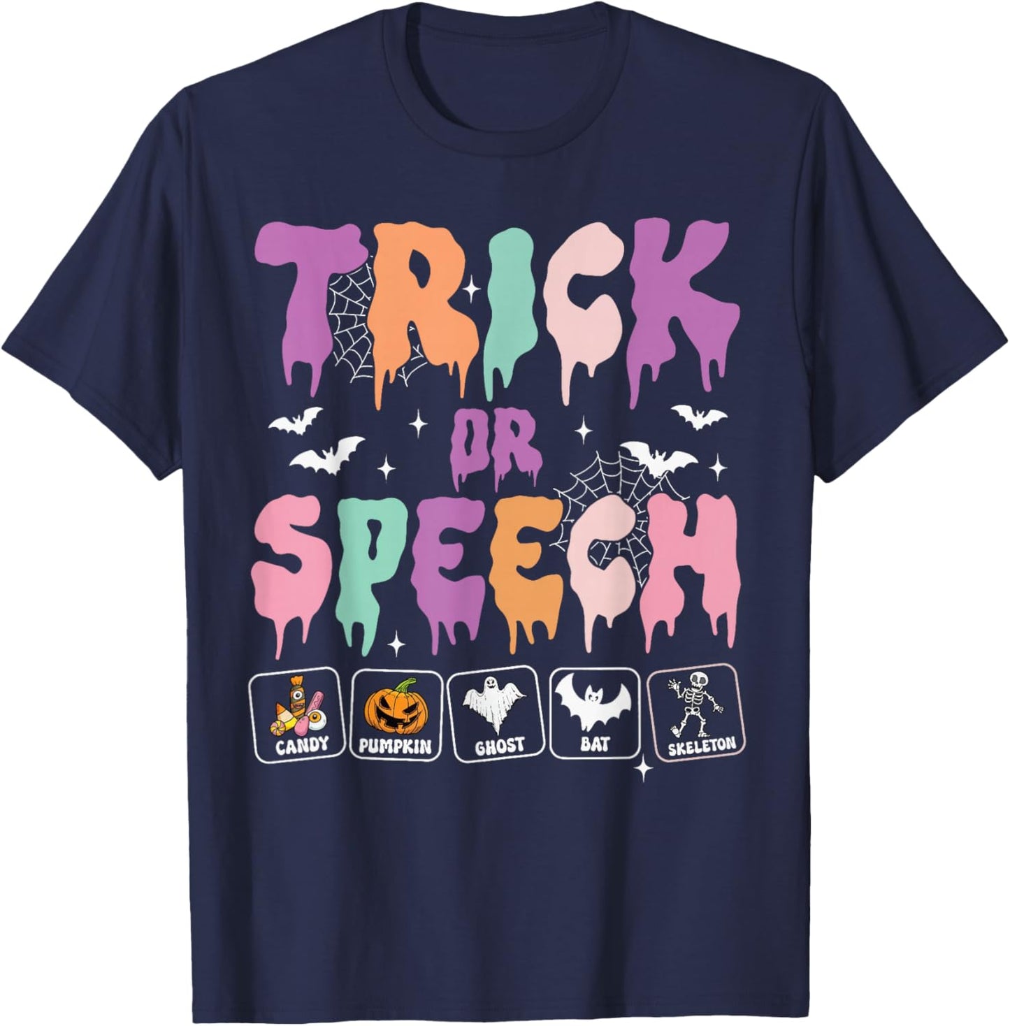 Trick or Speech Retro SLP Halloween Speech Therapy Halloween T-Shirt - T-Shirt | Navy