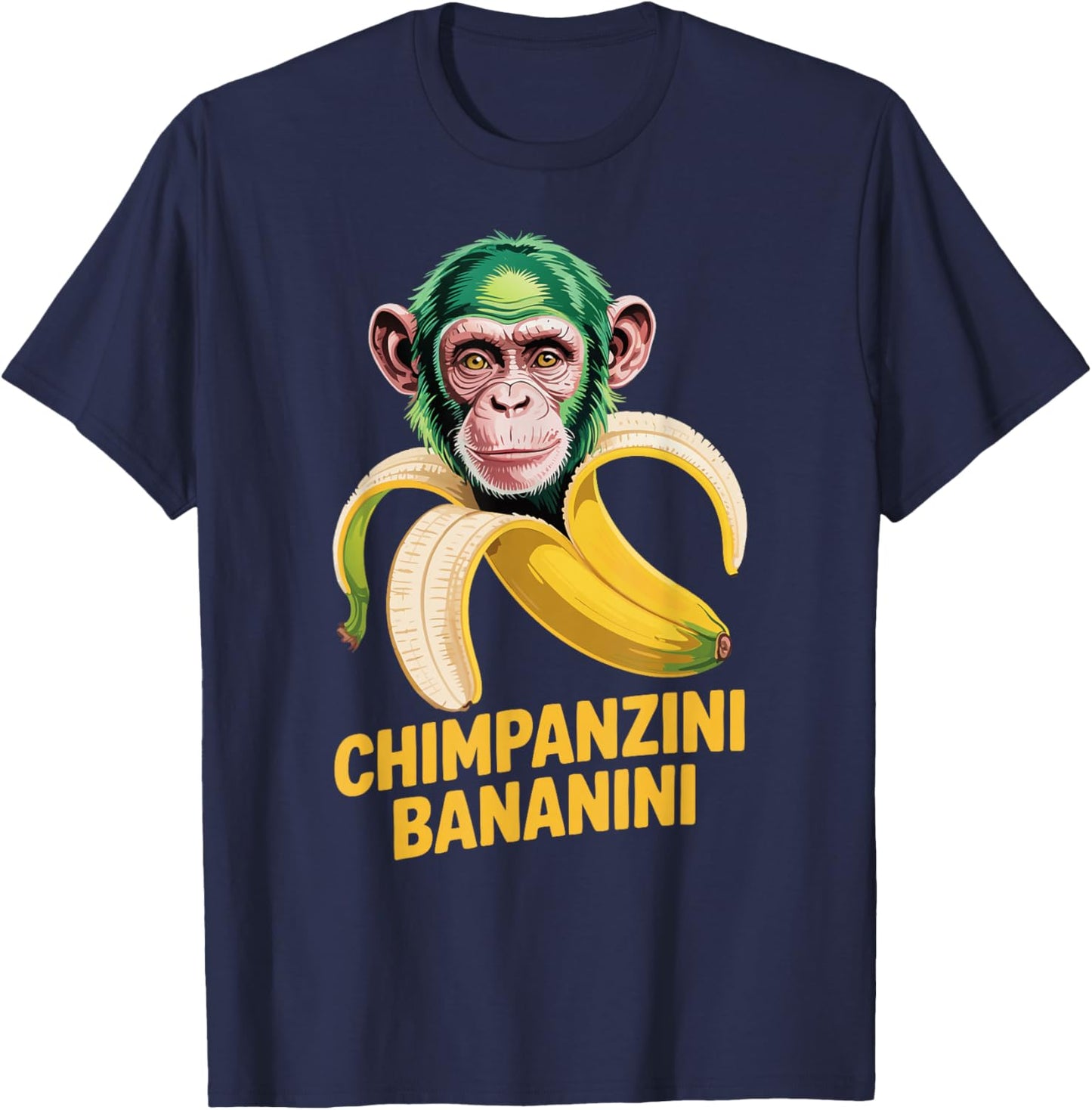 Watercolor Monkey Meme Italian Brainrot Chimpanzini Bananini T-Shirt - T-Shirt | Navy