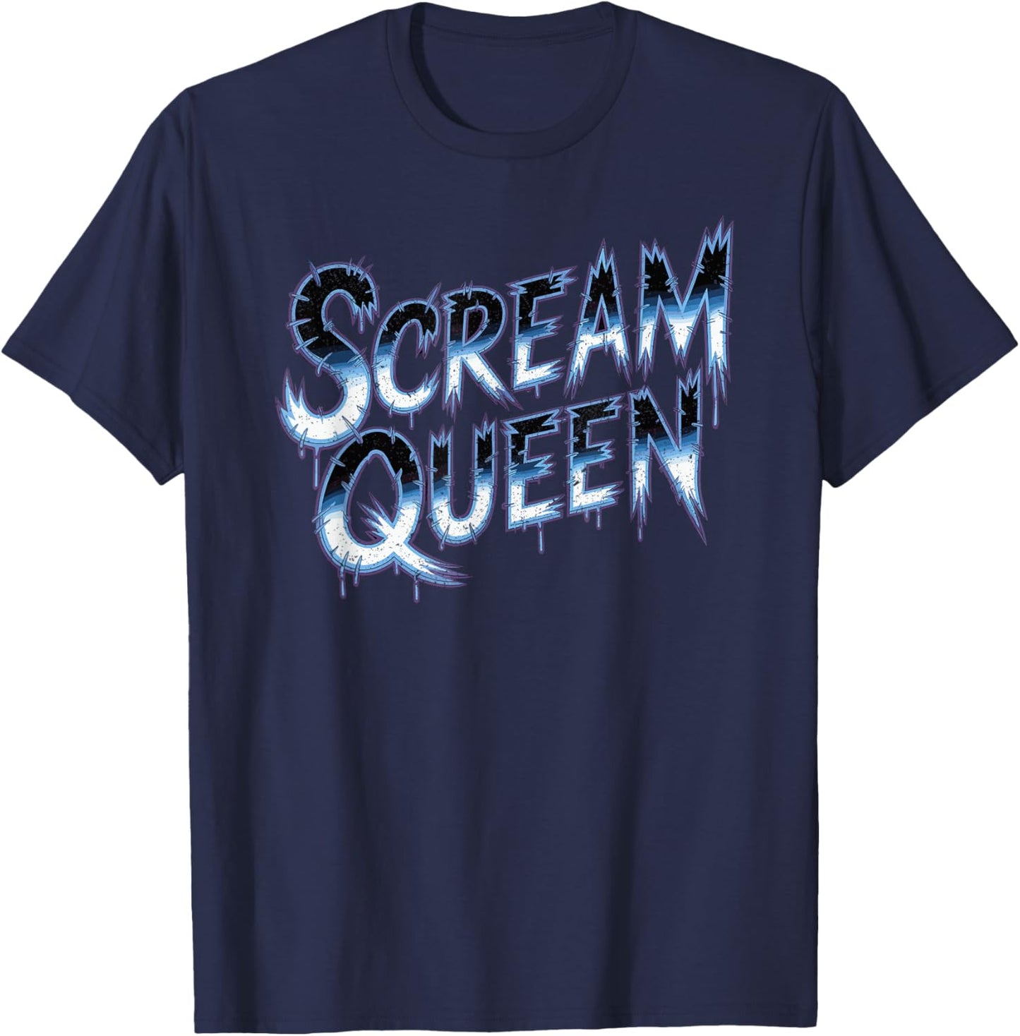 Scream Queen Blue Horror Typography Halloween T-Shirt - T-Shirt | Navy