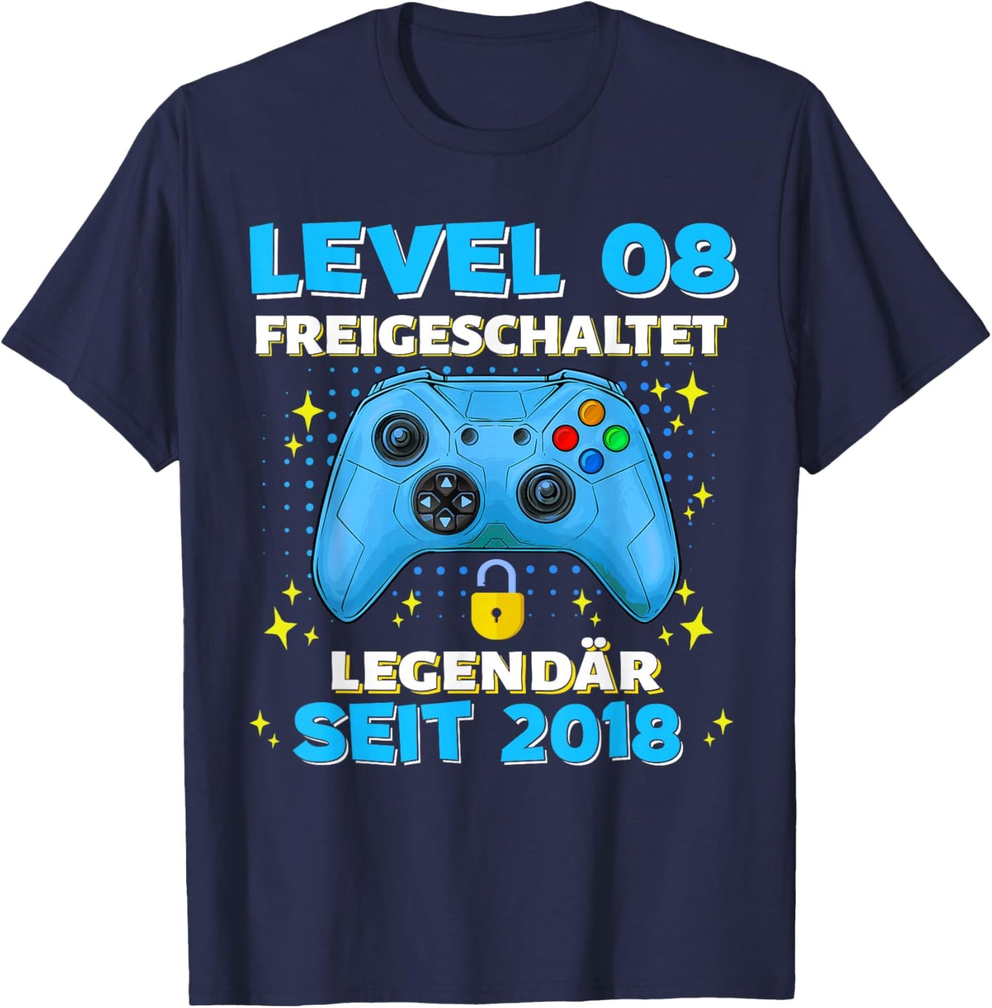 Level 8 Years Birthday Shirt Boy Gamer 2018 Birthday T-Shirt - T-Shirt | Navy