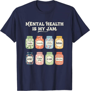 Mental Health Awareness, Mental Health is My Jam T-Shirt - T-Shirt | Navy