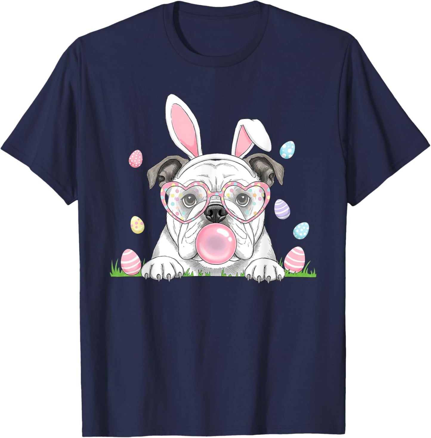 English Bulldog Bunny Bubble Gum Easter Day Kids T-Shirt - T-Shirt | Navy