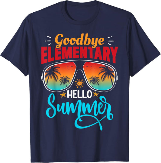 Goodbye Elementary Hello Summer Last Day School Graduation T-Shirt - T-Shirt | Navy