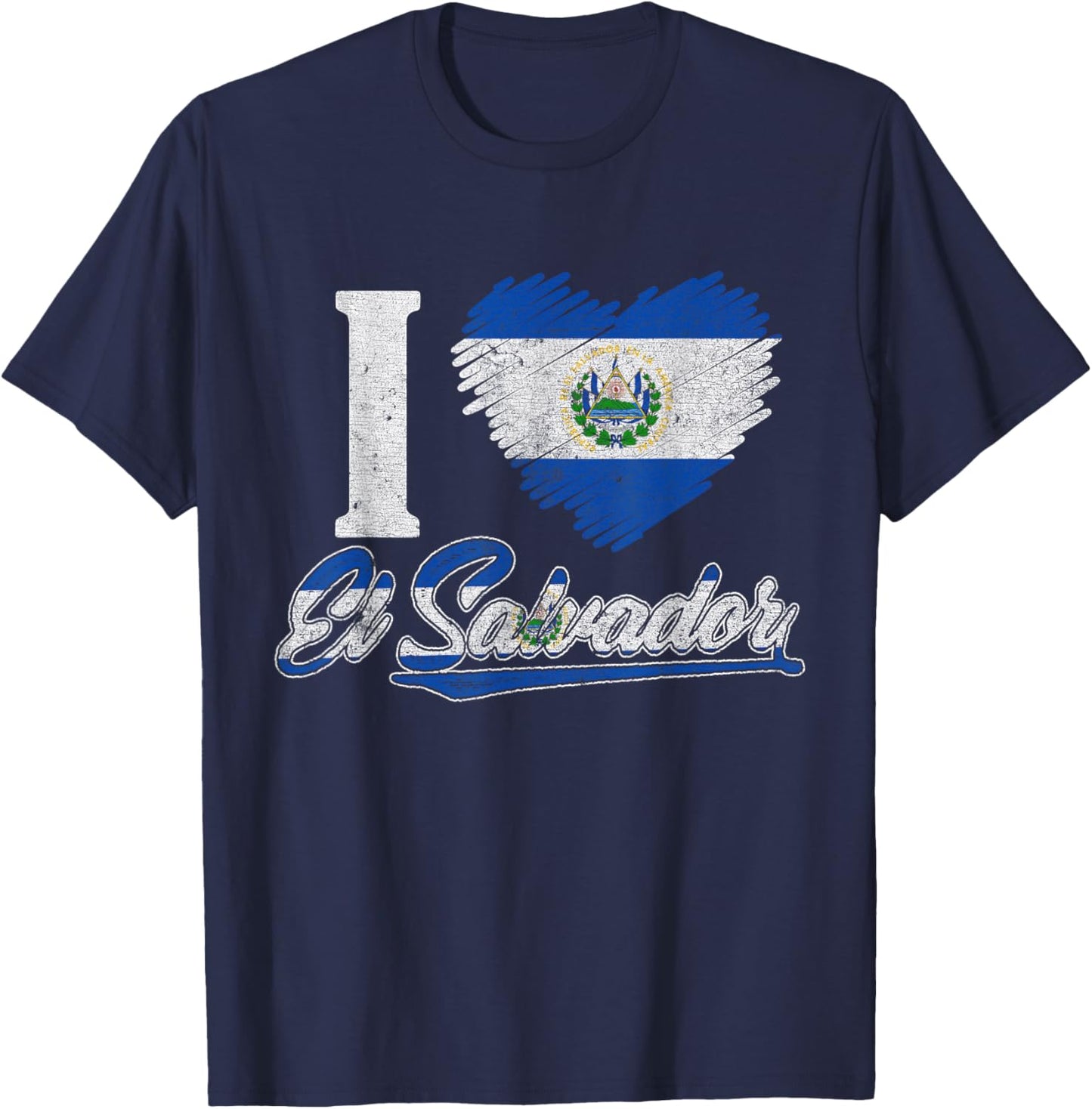 I Love El Salvador Salvadoran Flag Hispanic Heritage Month T-Shirt - T-Shirt | Navy