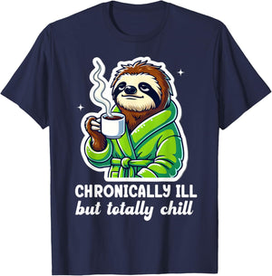 Gastroparesis Sloth Chronic Illness Stomach Chronically Ill T-Shirt - T-Shirt | Navy