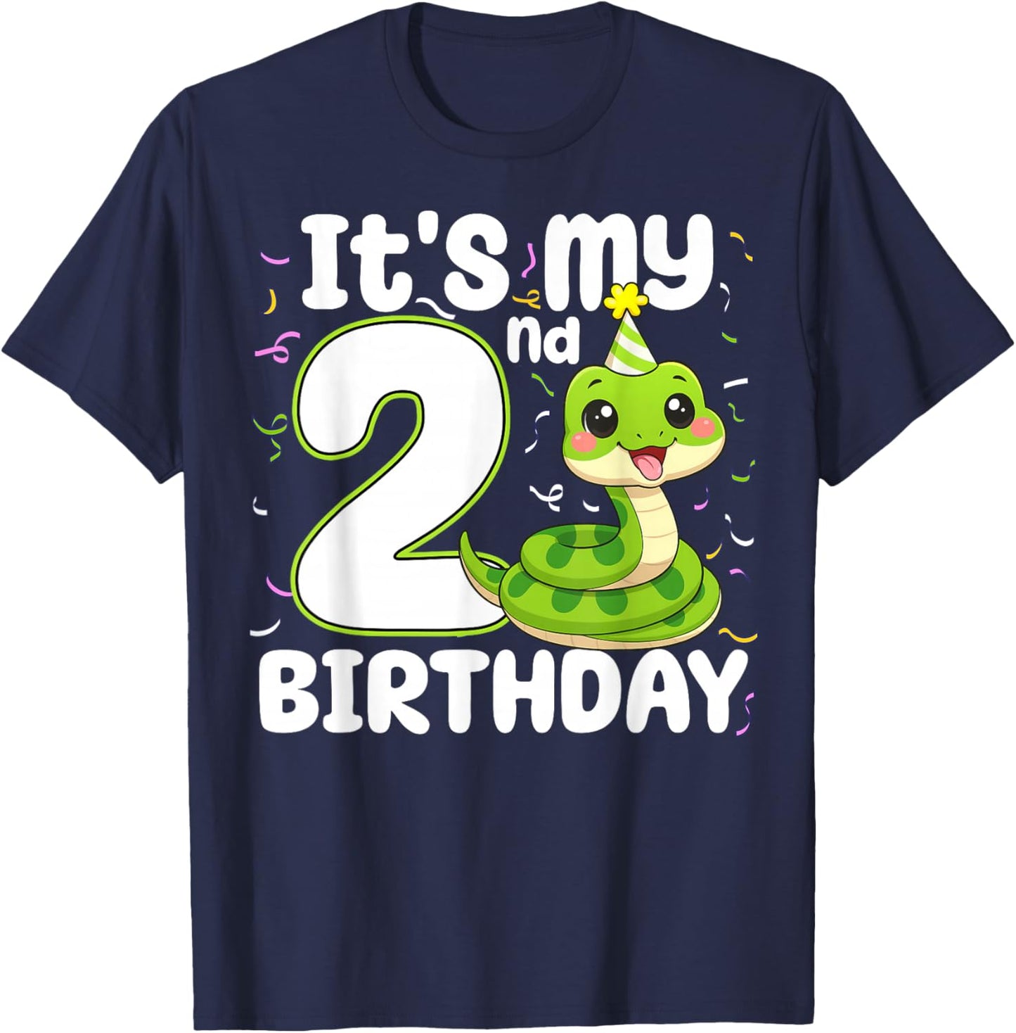 2nd Birthday Snake Lover Two 2 Years Old Birthday Boy Girl T-Shirt - T-Shirt | Navy