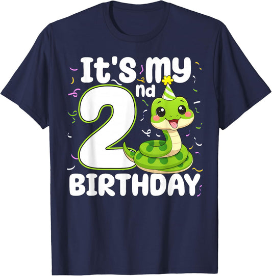 2nd Birthday Snake Lover Two 2 Years Old Birthday Boy Girl T-Shirt - T-Shirt | Navy