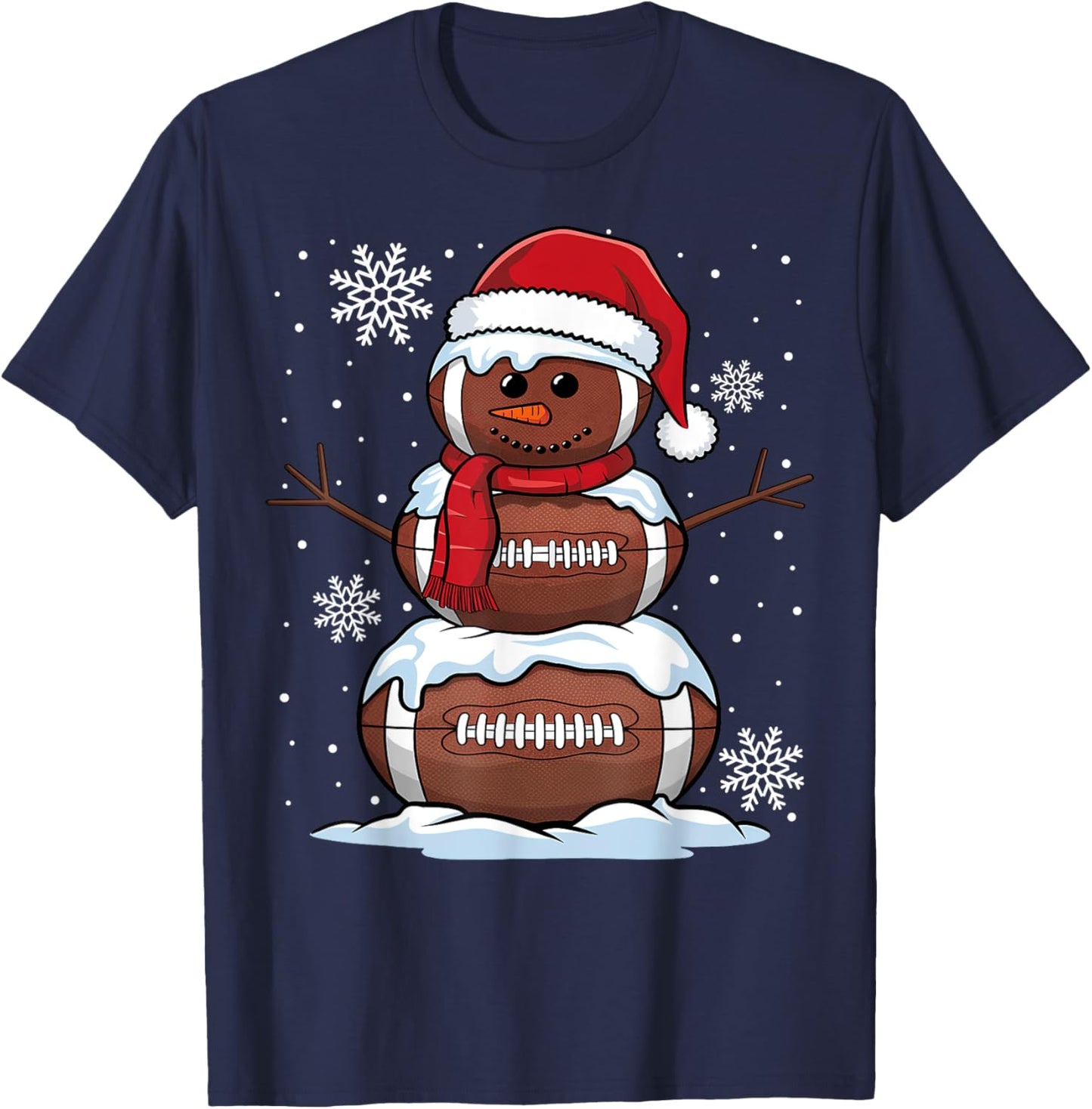 Merry Christmas Football Snowman Holiday Sports Xmas Pajamas T-Shirt - T-Shirt | Navy
