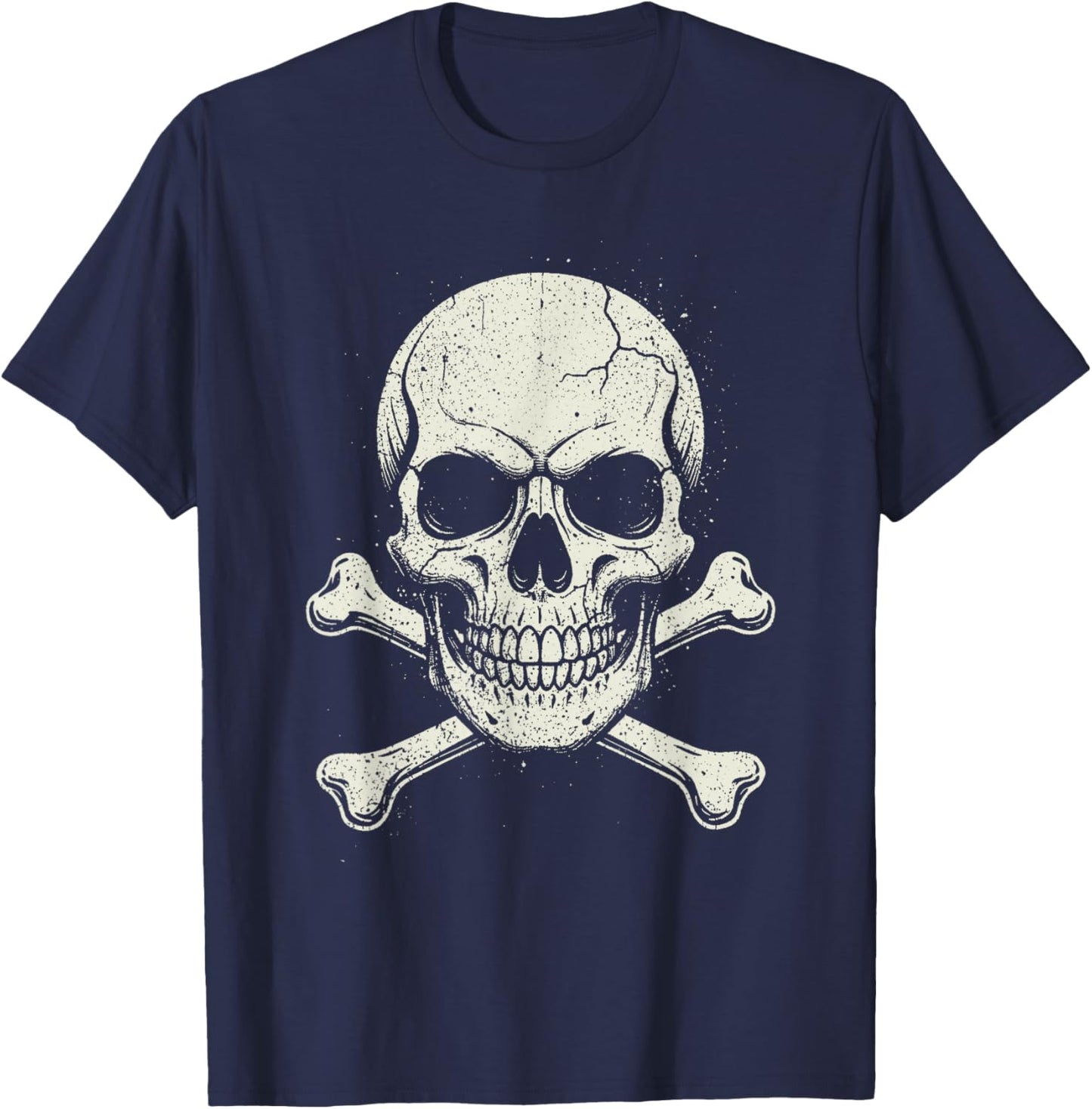 Skull Crossbones Graphic Dark Gothic Skeleton Pirate Design T-Shirt - T-Shirt | Navy