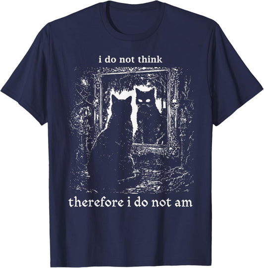 Vintage I Do Not Think Therefore I Do Not Am Cat T-Shirt - T-Shirt | Navy