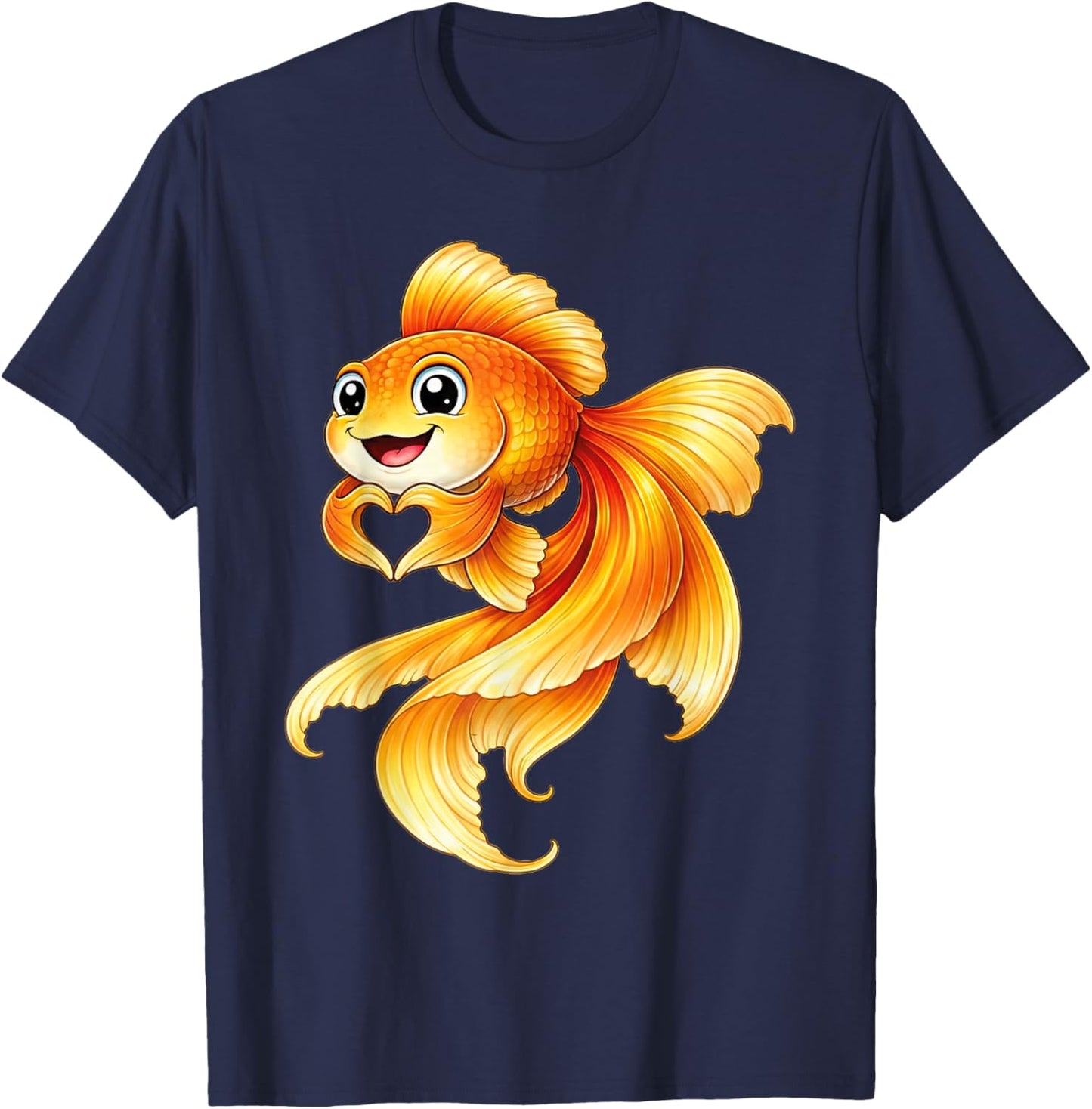 Goldfisch mit Herz | Süßer Aquarienfisch mit Herzsymbol T-Shirt - T-Shirt | Navy