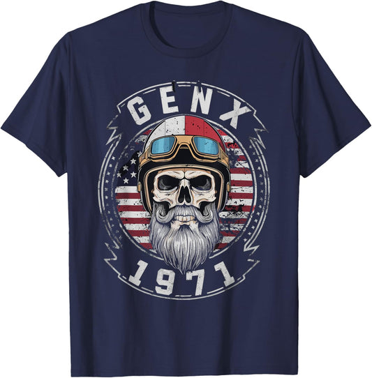 GenX 1971 Birthday FAFO Motorcycle Skull Motorcycle T-Shirt - T-Shirt | Navy