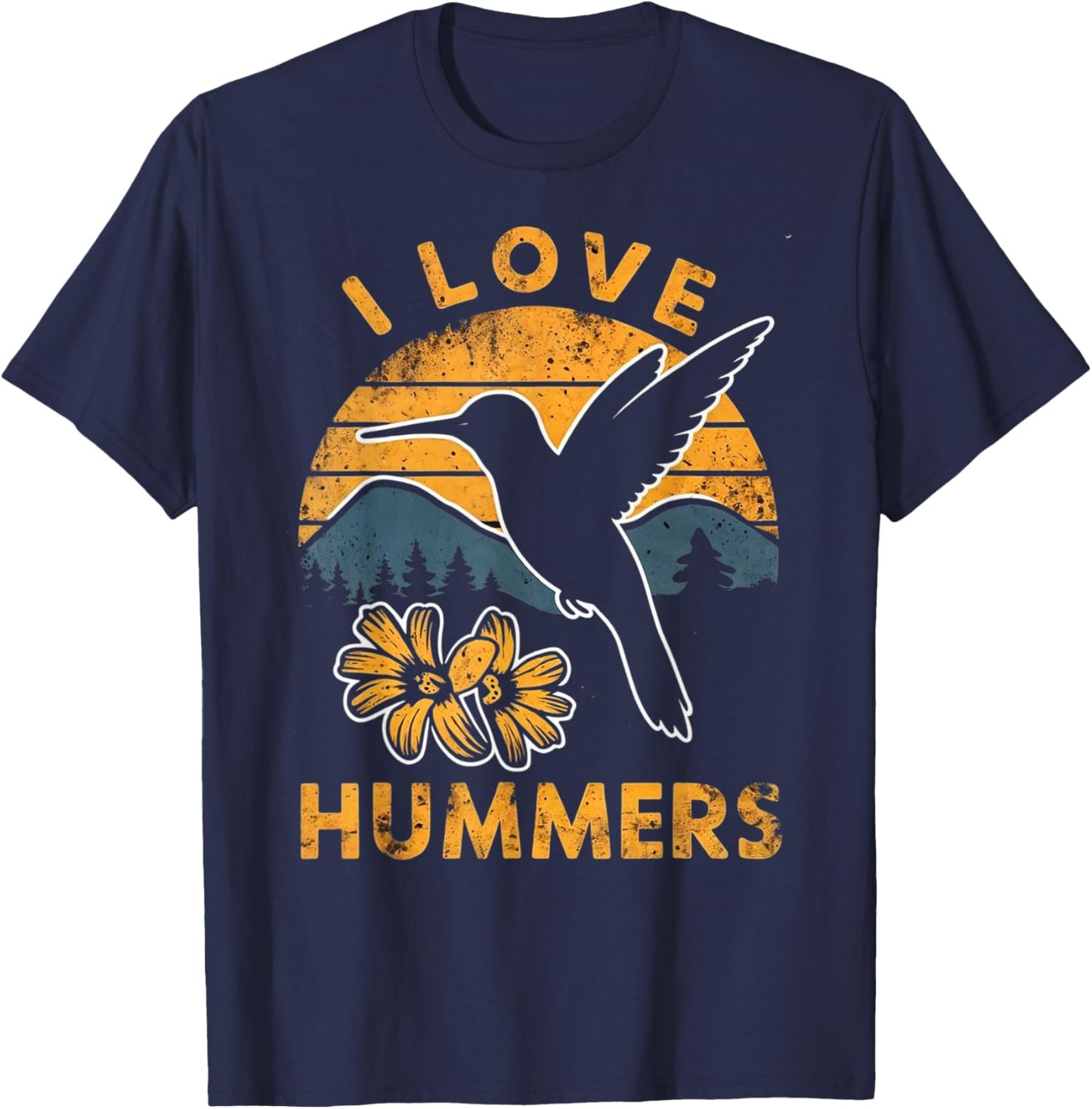 I Love Hummers Hummingbird Vintage Sunset T-Shirt - T-Shirt | Navy