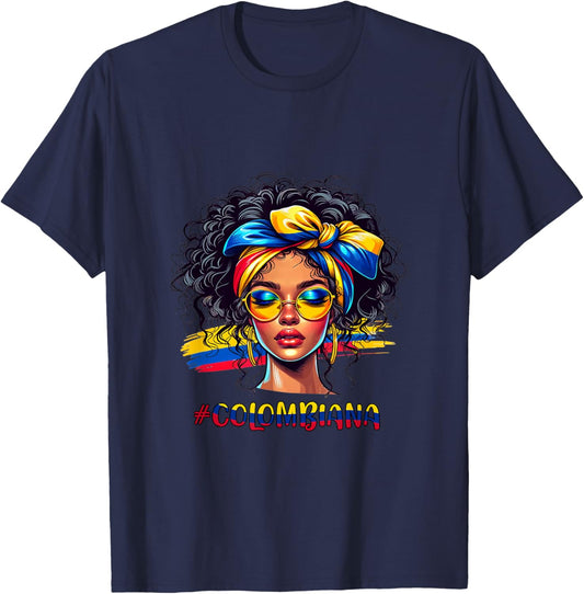 Retro Messy Bun Colombiana Colombian Girl Mujer Women T-Shirt - T-Shirt | Navy