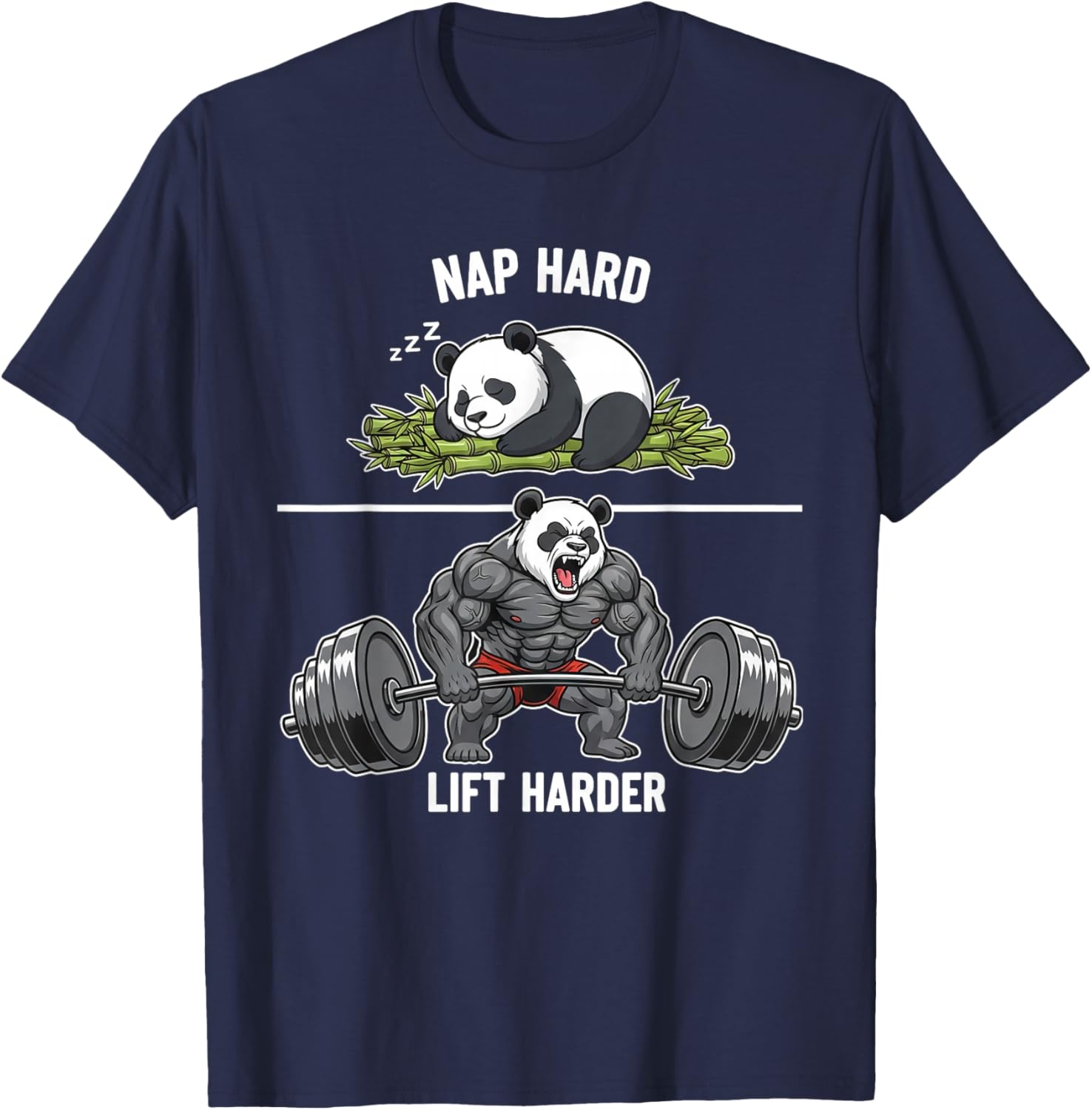 Nap Hard Lift Harder Funny Panda Bodybuilding Gym Workout T-Shirt - T-Shirt | Navy
