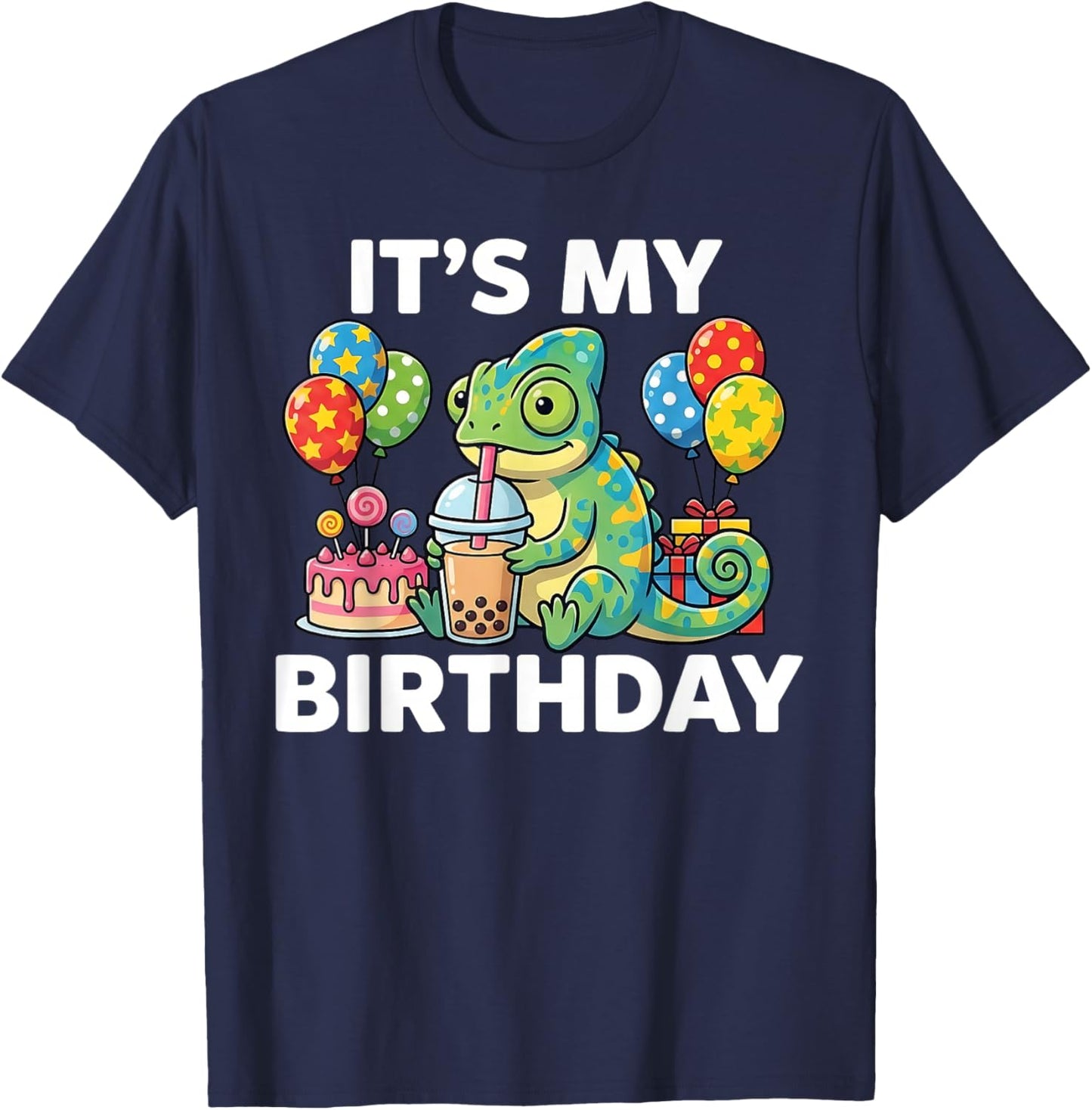 Cute Chameleon Birthday Graphic Animal Kids My Bday T-Shirt - T-Shirt | Navy
