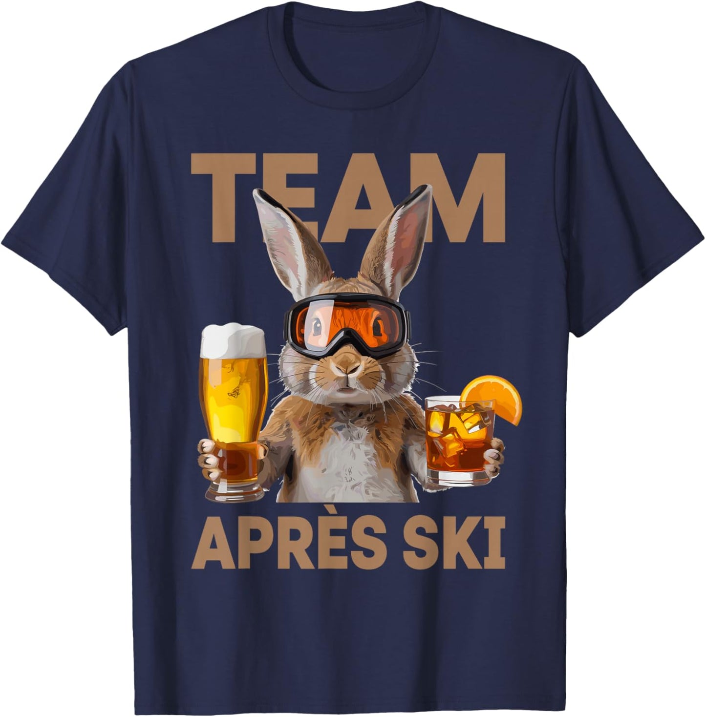 Team Après Ski Funny Rabbit Skiing Beer Cocktail Party T-Shirt - T-Shirt | Navy