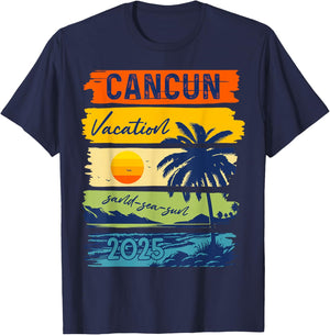 Cancun Vacation Sand Sea Sun Mexico Trip 2025 Retro Summer T-Shirt - T-Shirt | Navy