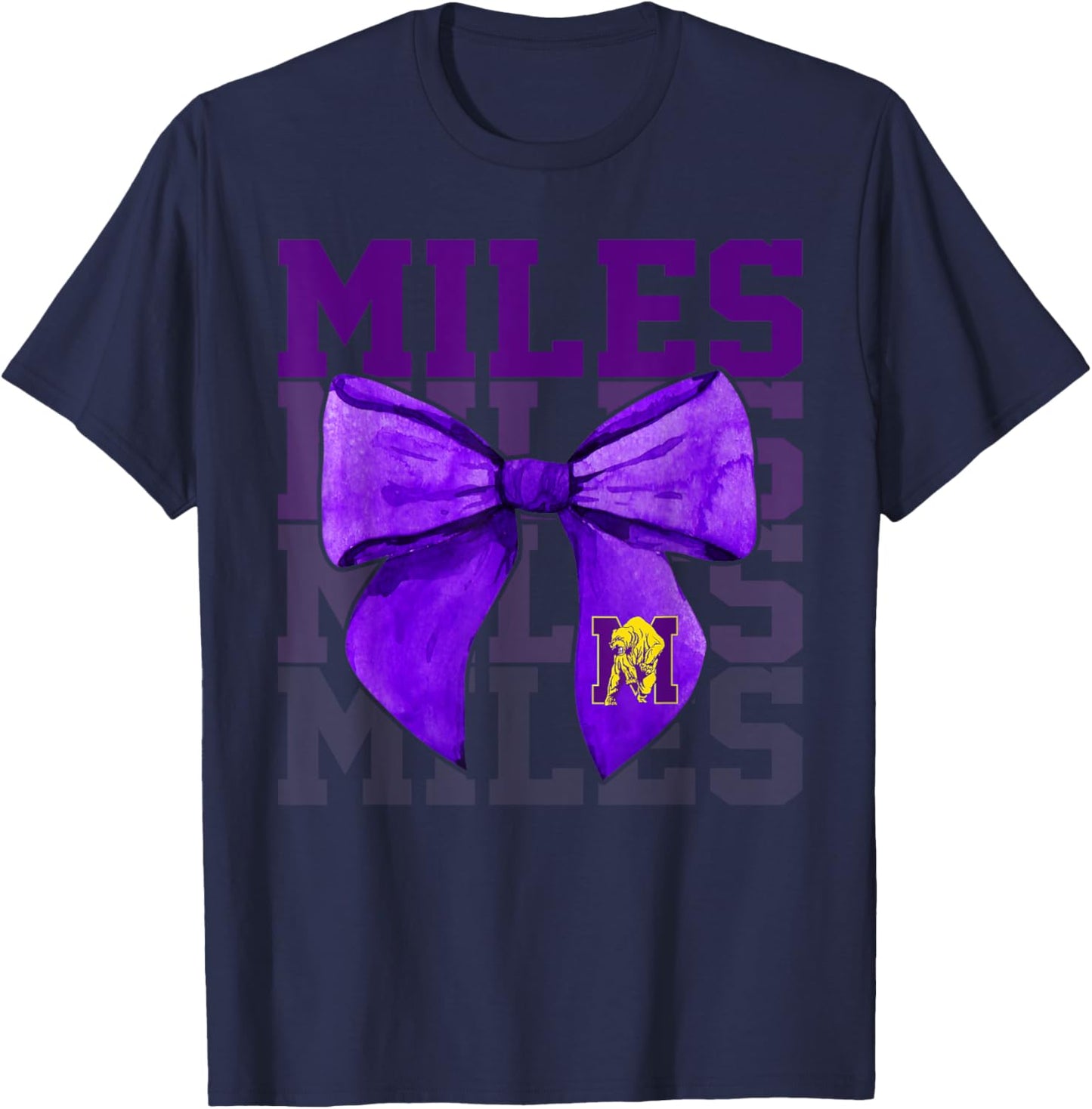 Miles College Bow Vintage Athletics Girls Women T-Shirt - T-Shirt | Navy
