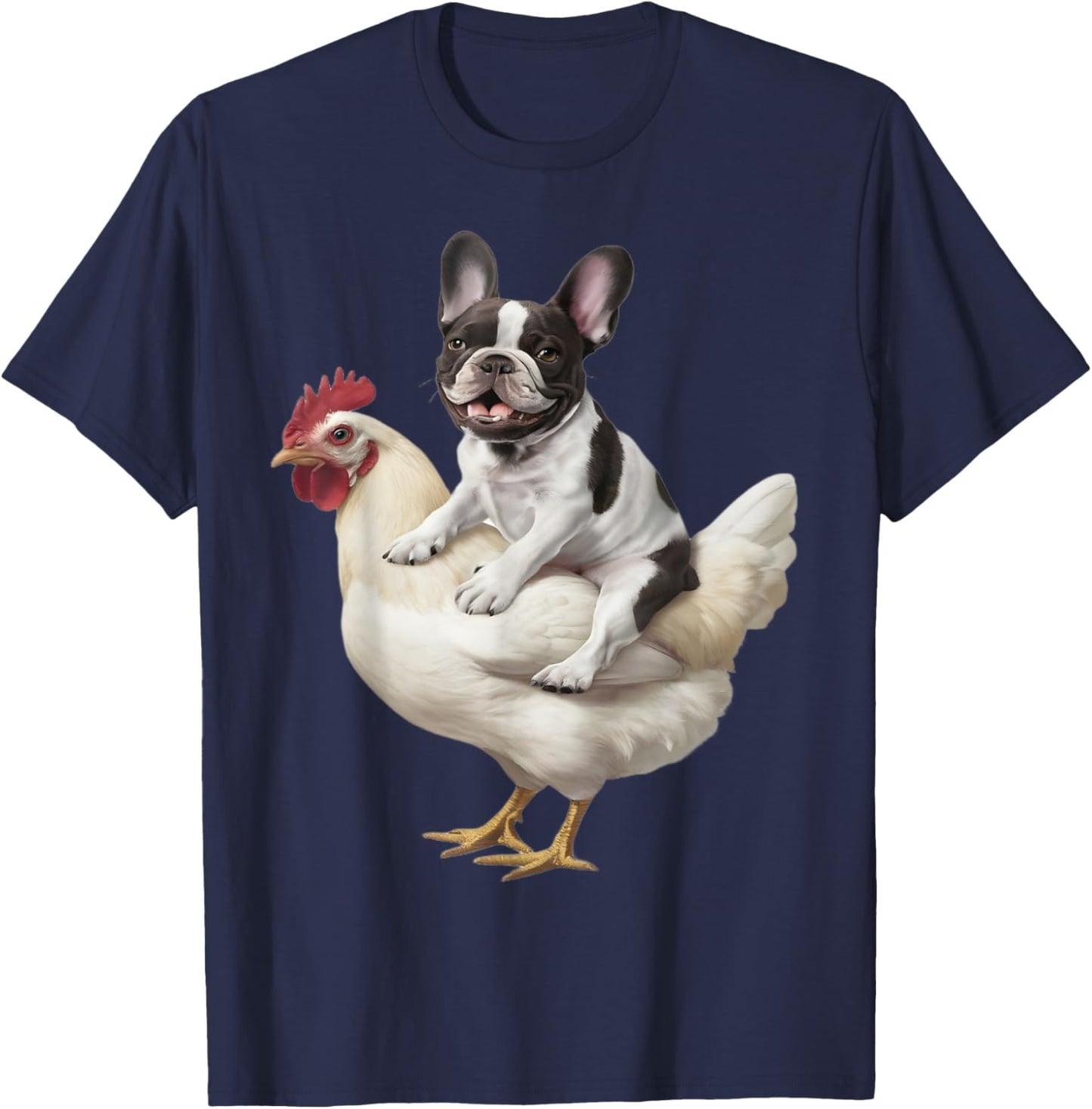 Dog on a Chicken Lover Funny French Bulldog Riding Chicken T-Shirt - T-Shirt | Navy