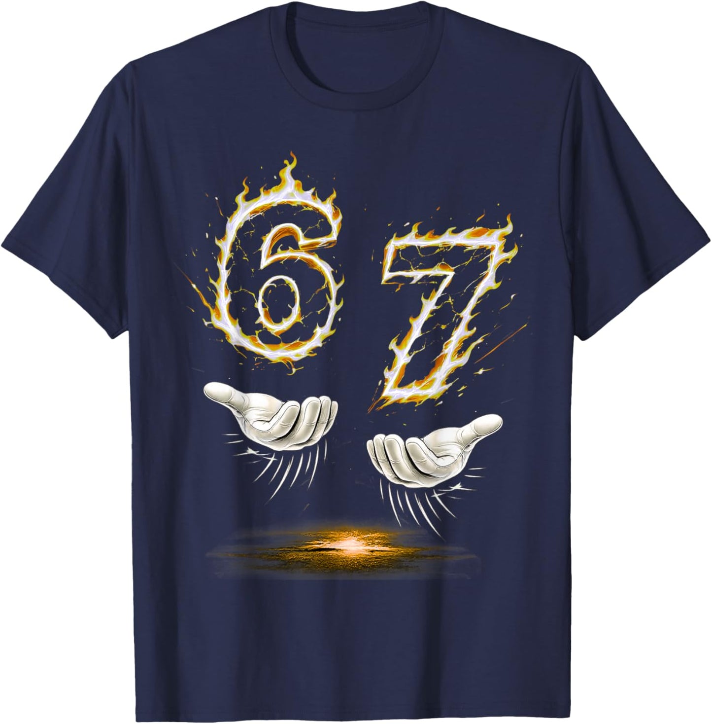 Six Seven Hands Meme Cool Flame 67 Fun Birthday for Kids and Boys T-Shirt - T-Shirt | Navy
