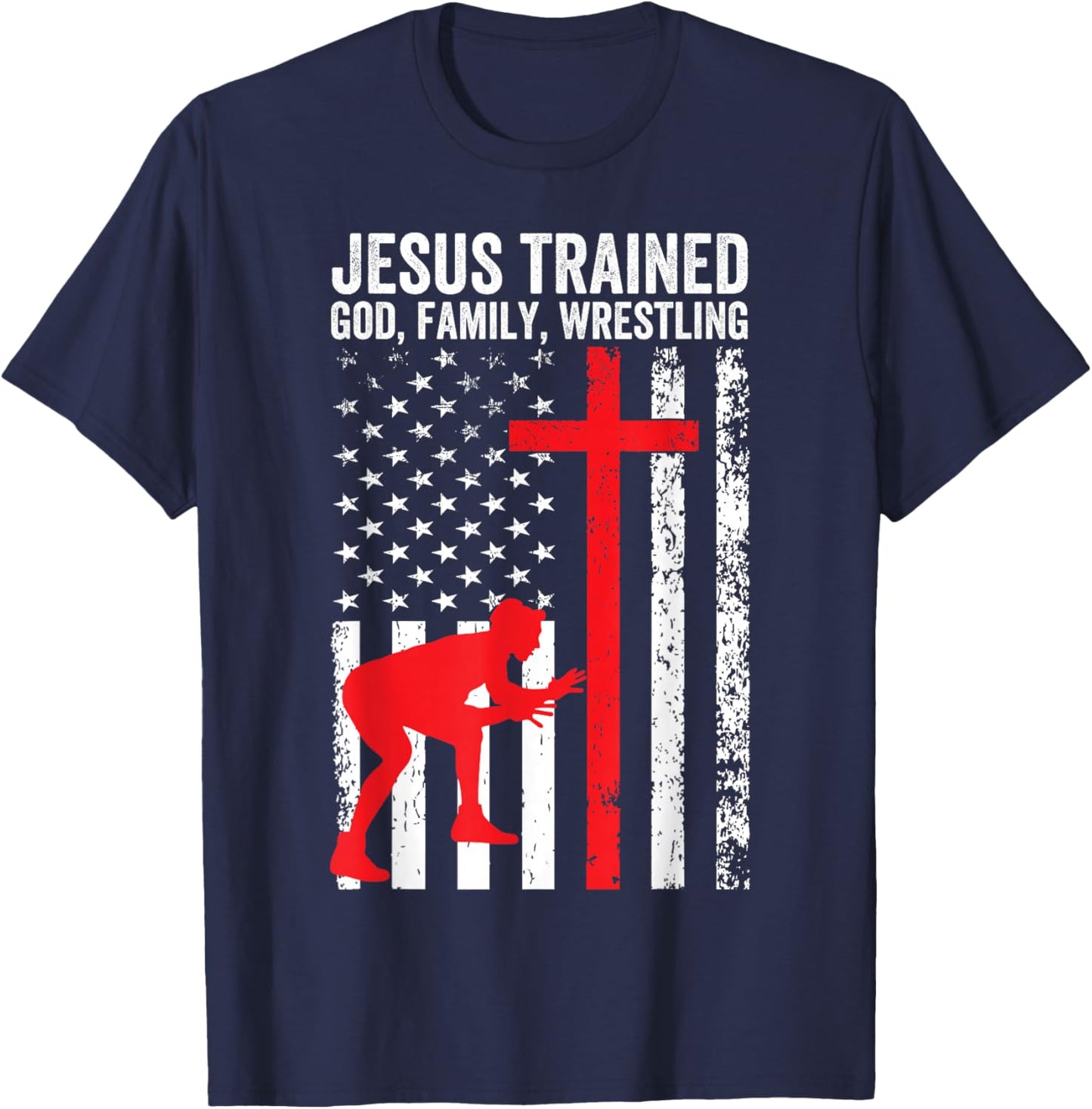 Jesus Trained, Christian Wrestler, Wrestling T-Shirt - T-Shirt | Navy