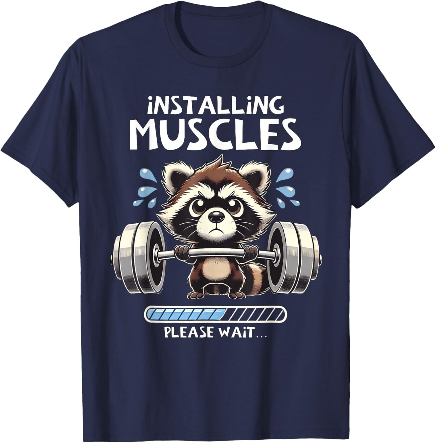 Funny Cute Raccoon Workout Gym Fitness Weightlifting T-Shirt - T-Shirt | Navy