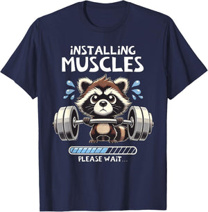 Funny Cute Raccoon Workout Gym Fitness Weightlifting T-Shirt - T-Shirt | Navy