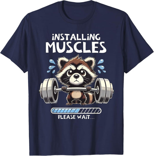 Funny Cute Raccoon Workout Gym Fitness Weightlifting T-Shirt - T-Shirt | Navy
