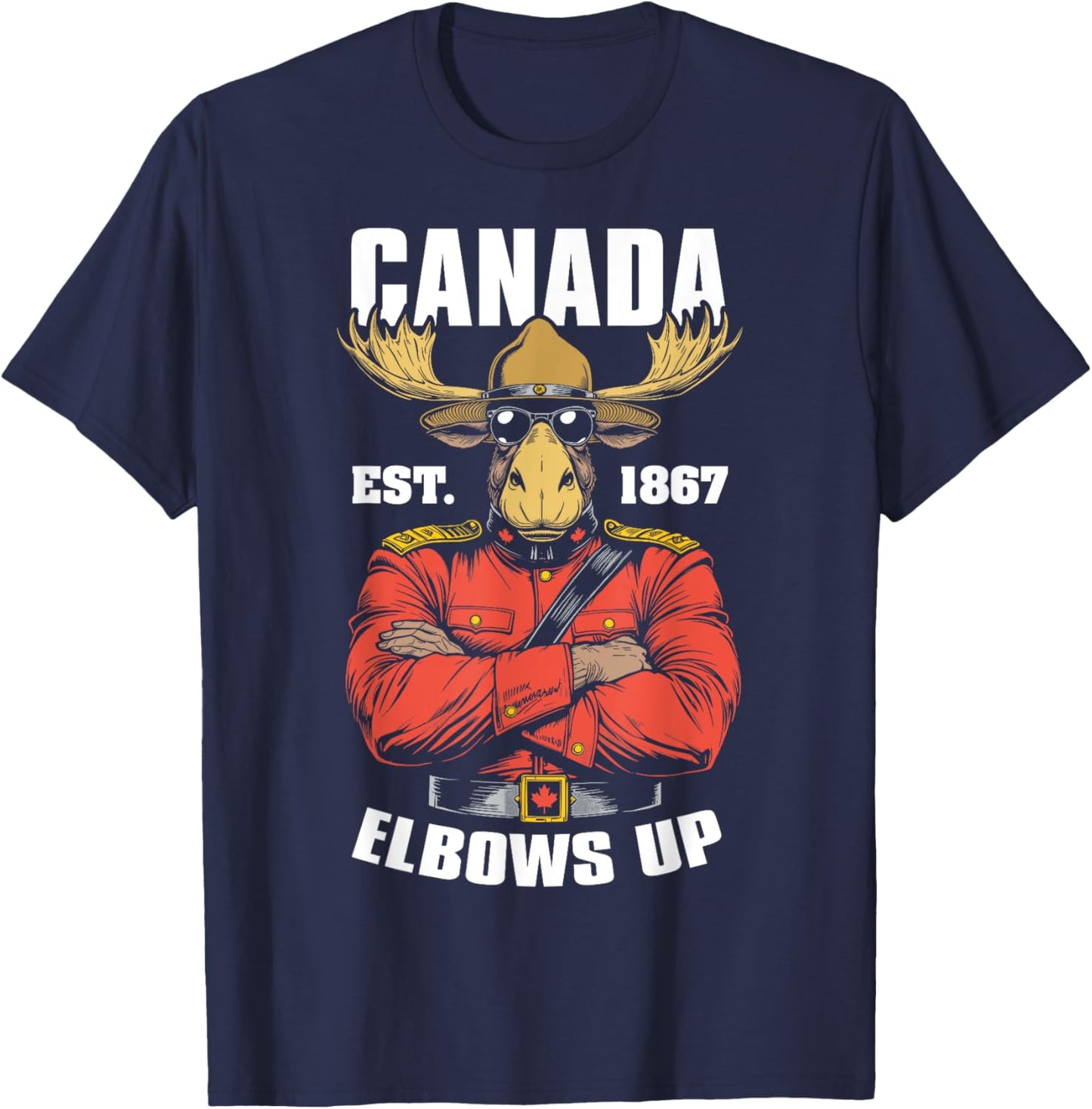 Elbows Up Canada 1867 Funny Canadian Proud Mountie Moose T-Shirt - T-Shirt | Navy