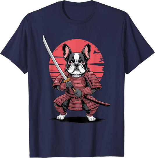 Samurai French Bulldog Katana Sword Frenchie T-Shirt - T-Shirt | Navy