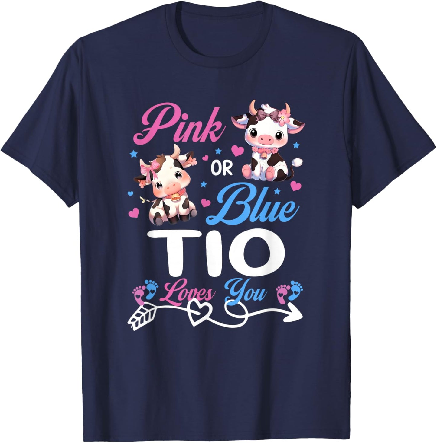Pink Or Blue TIO Loves You Cow Baby Gender Reveal T-Shirt - T-Shirt | Navy
