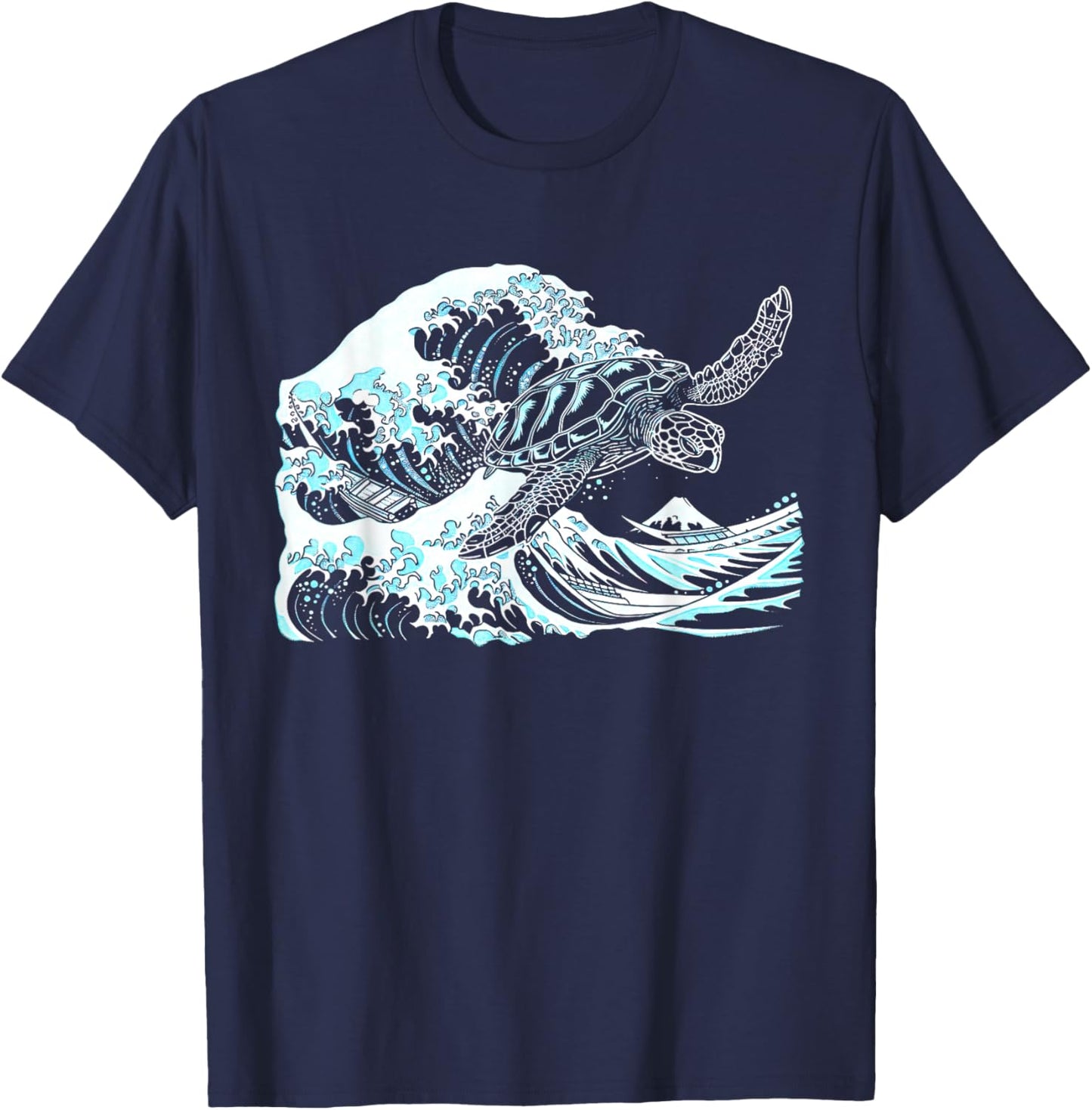 Japanese Great Wave Of Kanagawa Sea Turtle Ocean Surf Summer Men Women Kids T-Shirt - T-Shirt | Navy