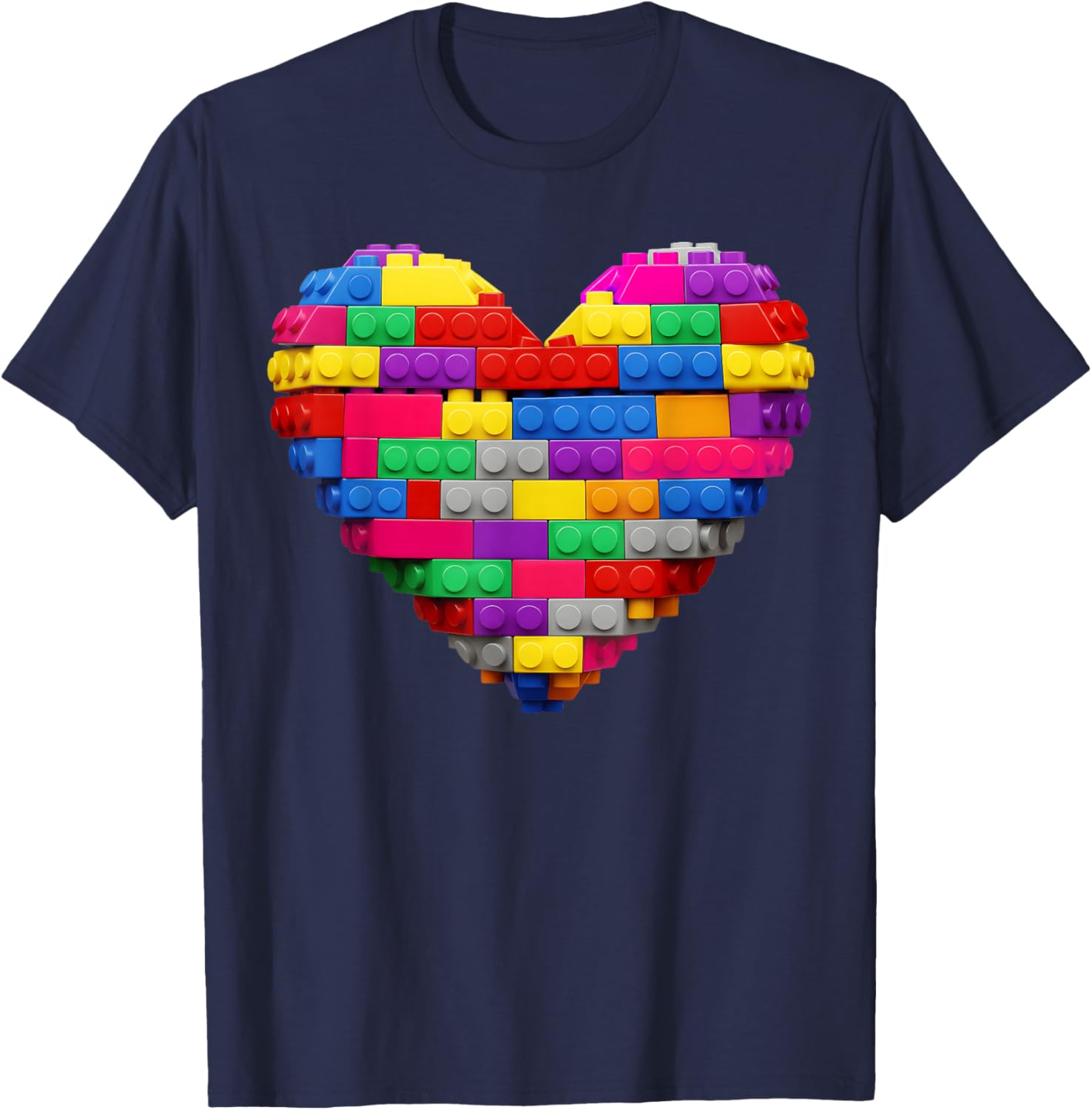 Valentines Heart Brick Builder Block Building Master Builder T-Shirt - T-Shirt | Navy