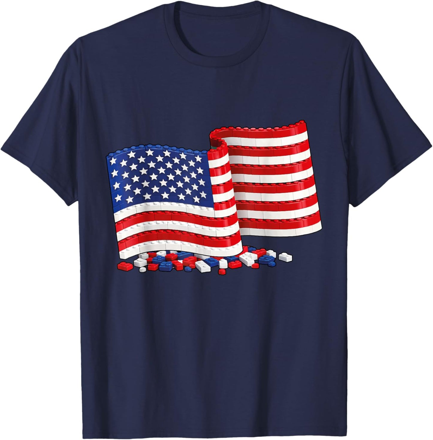 US Flag American July 4 Brick Builder Brick Building T-Shirt - T-Shirt | Navy