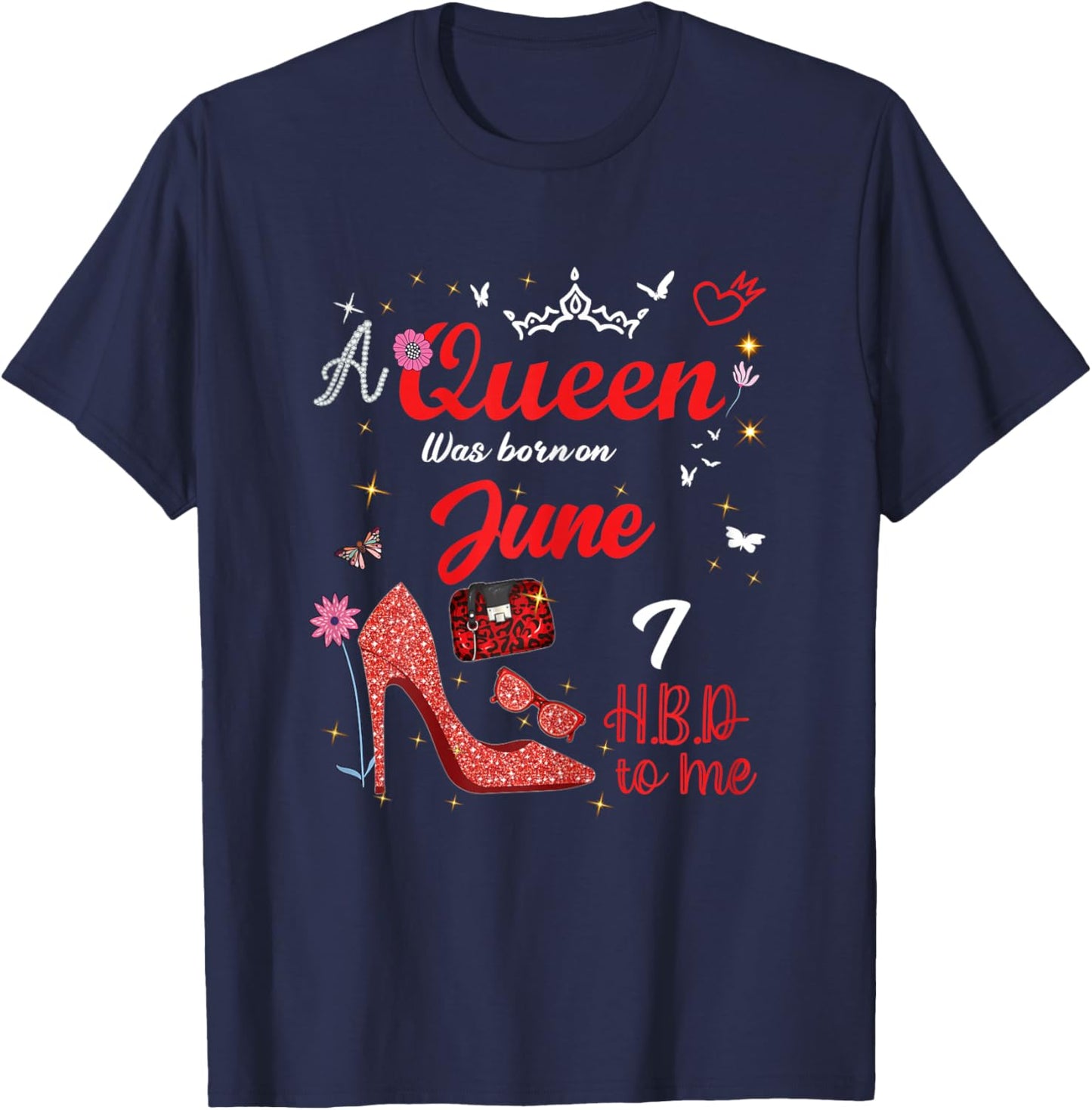 7 Juin Anniversaire This Queen Was Born on June 7th T-Shirt - T-Shirt | Navy
