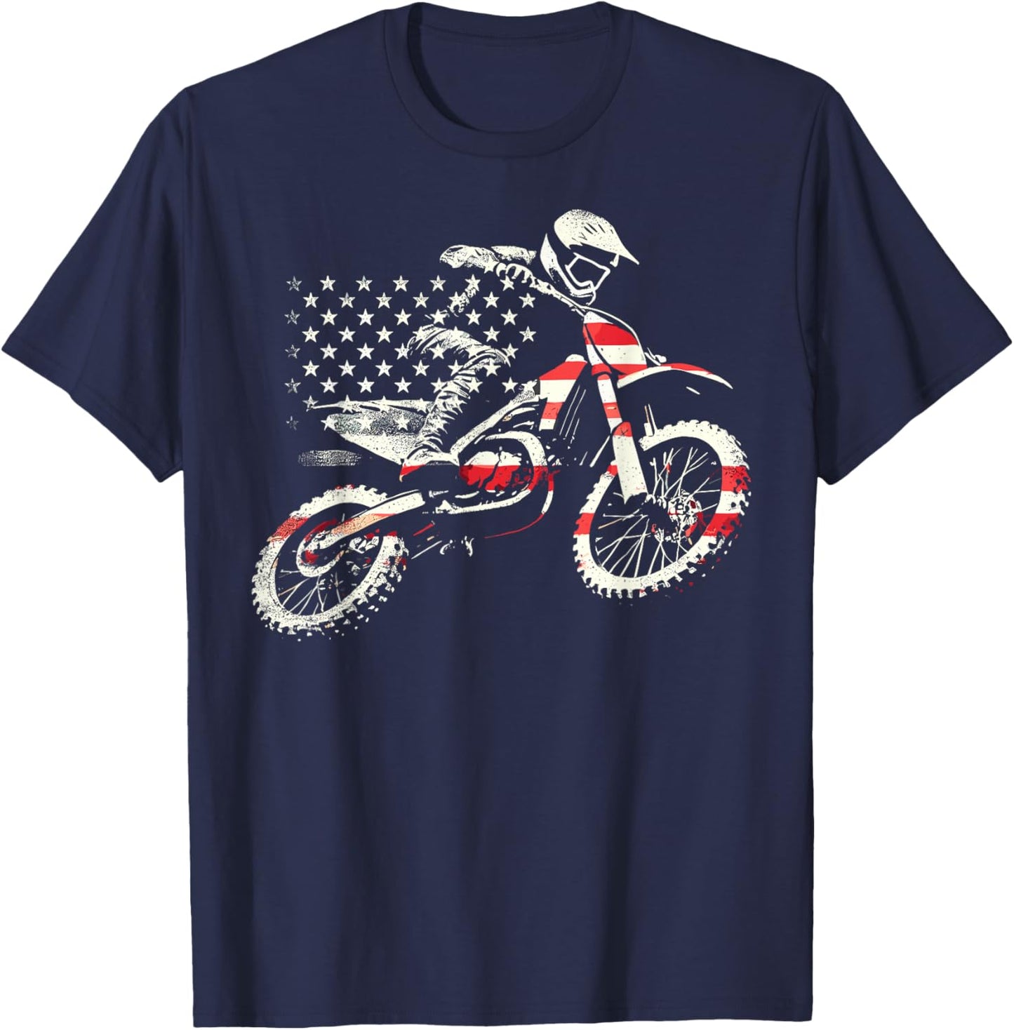 Dirt Bike Retro American Flag Motocross Enduro T-Shirt - T-Shirt | Navy