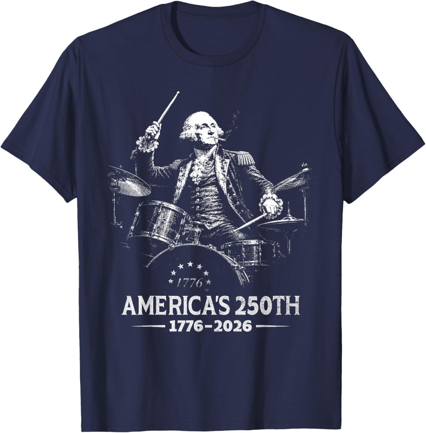 George Washington Drummer 4th July 250th Anniversary T-Shirt - T-Shirt | Navy