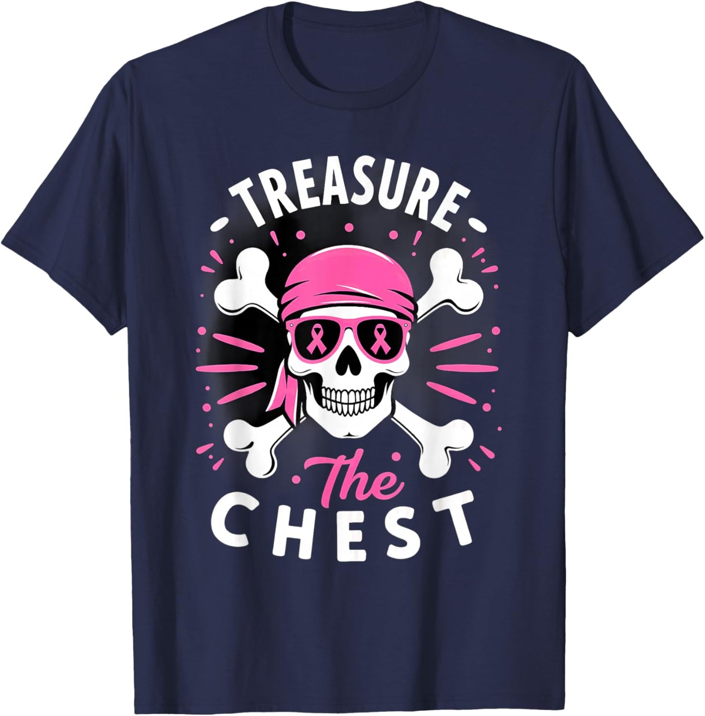 Breast Cancer Awareness Pirate Treasure the Chest T-Shirt - T-Shirt | Navy