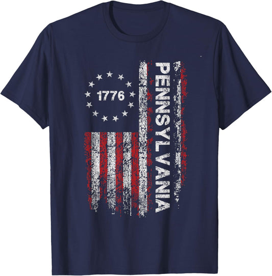 Pennsylvania State US Flag Vintage Women Youth T-Shirt - T-Shirt | Navy