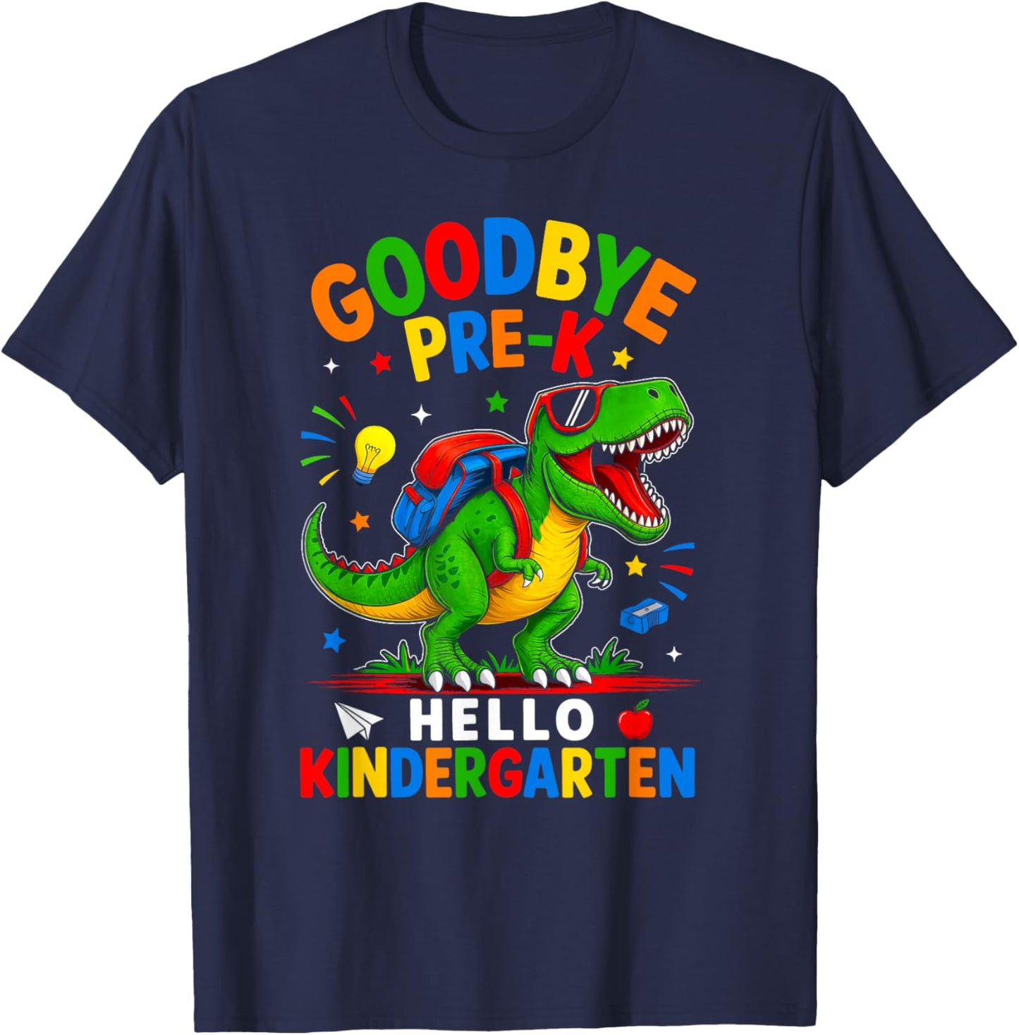Goodbye Pre-K Hello Kindergarten Graduation Dinosaur Boys T-Shirt - T-Shirt | Navy