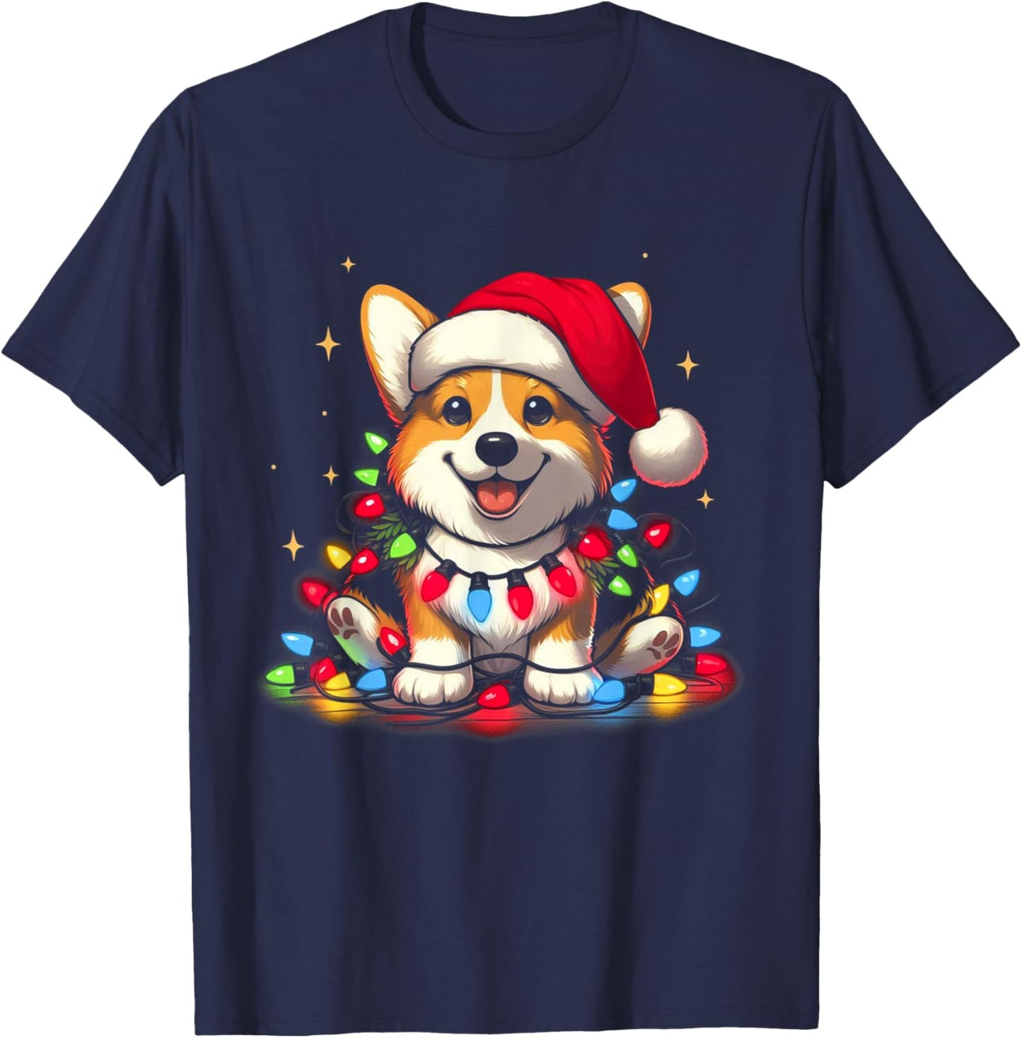 Corgi Santa Christmas Tree Lights Boys Men Corgmas Dog T-Shirt - T-Shirt | Navy