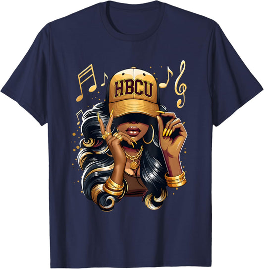 HBCU Beautiful Black Educated Melamin Afro Girl Women T-Shirt - T-Shirt | Navy