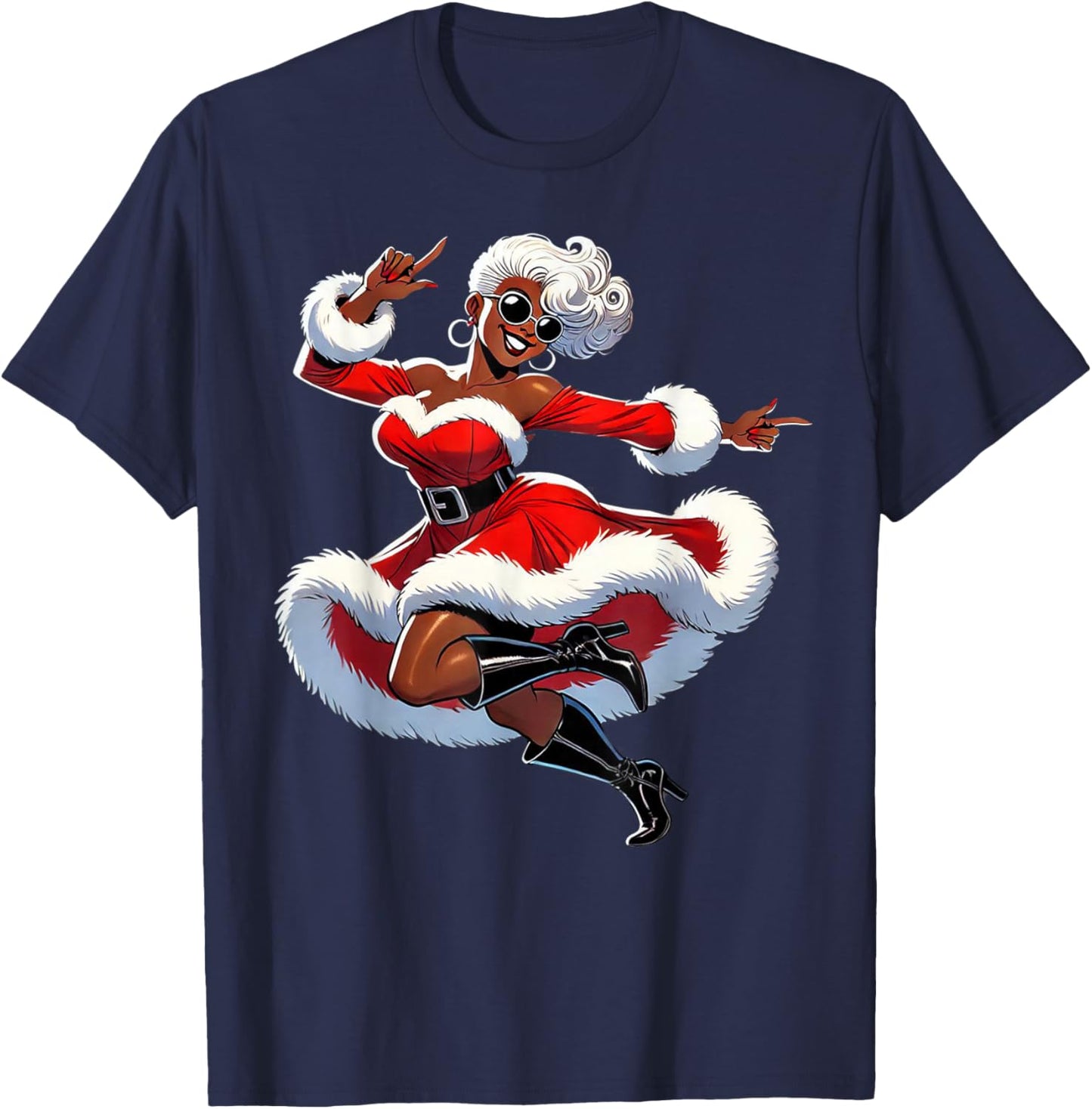 African Santa Wife Dancing African American Christmas T-Shirt - T-Shirt | Navy