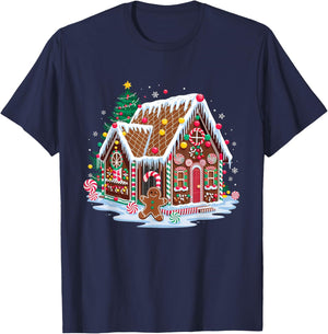 Christmas Gingerbread House Candy Cane X-Mas Pajamas Party T-Shirt - T-Shirt | Navy